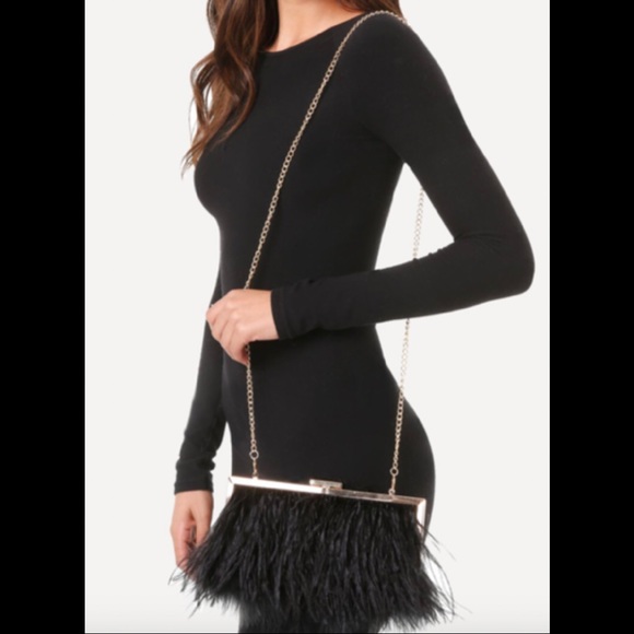 BEBE Luxury OSTRICH Feather Pochette Plume Ella Clutch / Shoulder Bag SOLD - Picture 9 of 13